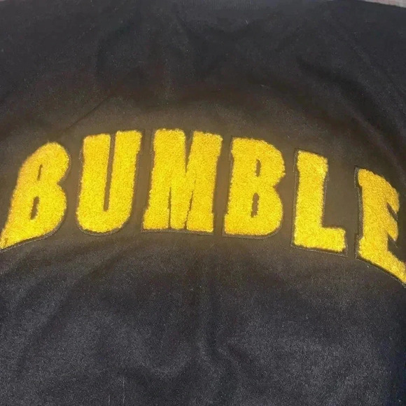 Bumble Social Dating App Black Quilted Bomber Varsity Jacket Snap Size M Unisex - Picture 3 of 4